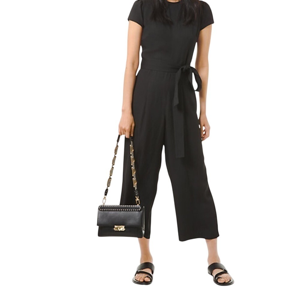 Michael Michael Kors Black Short Sleeve‎ Tie Waist Wide Leg Jumpsuit Size 4